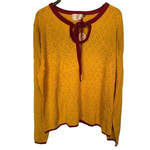 Dancing Days by Banned Mustard Yellow Sweater with Burgundy Red Trim